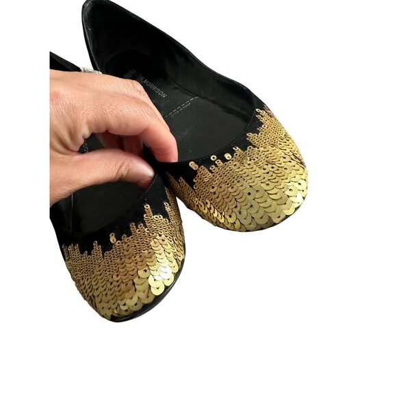 SIGERSON MORRISON Black Gold Suede Sequined Ballet Flats Size 6 - Picture 6 of 8
